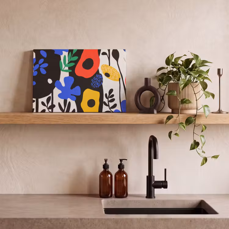 Canvas schilderij - Bloemen - Bladeren - Abstract - Zwart — 3