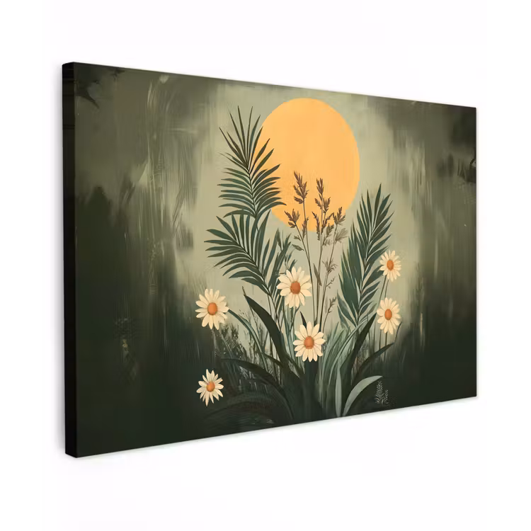 Canvas schilderij - Bloemen - Bladeren - Zon - Groen — 1