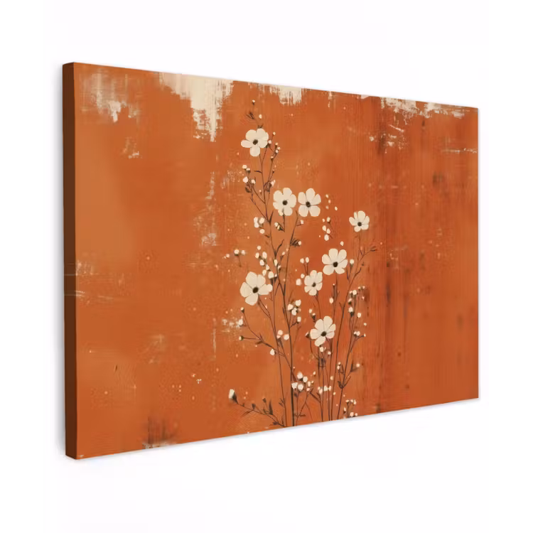 Canvas schilderij - Bloemen - Wit - Subtiel - Roestkleur — 1