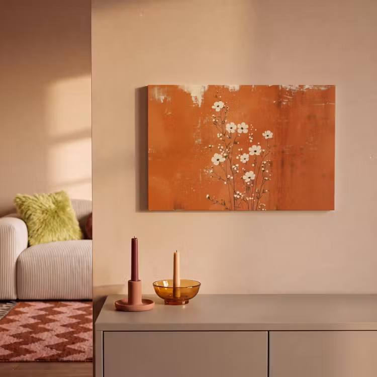 Canvas schilderij - Bloemen - Wit - Subtiel - Roestkleur — 2