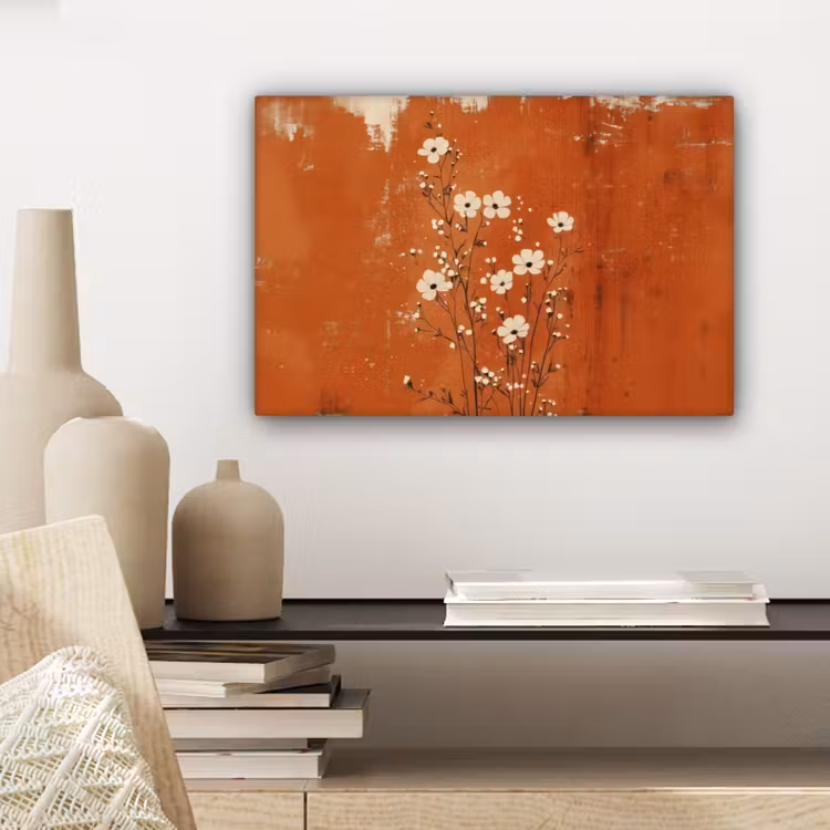 Canvas schilderij - Bloemen - Wit - Subtiel - Roestkleur — 5
