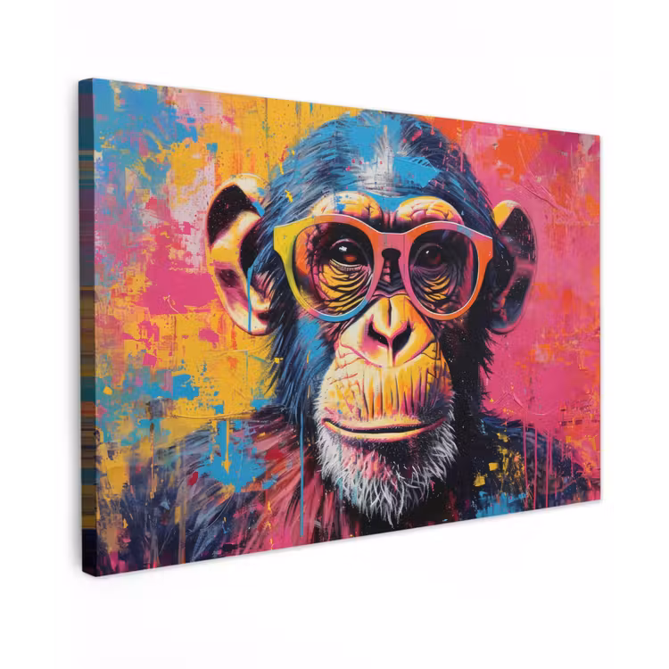 Canvas schilderij - Graffiti - Chimpansee - Aap - Bril - Kleurrijk — 1