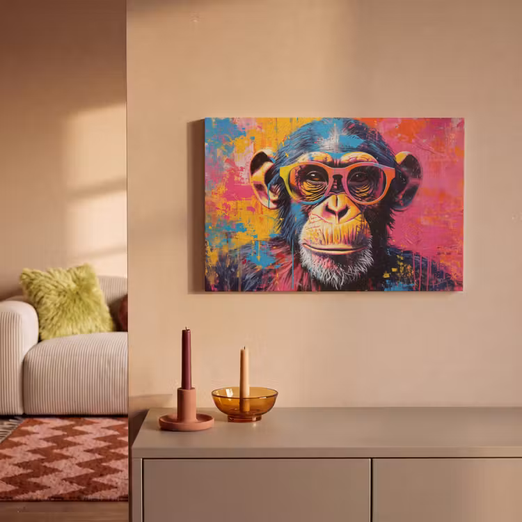 Canvas schilderij - Graffiti - Chimpansee - Aap - Bril - Kleurrijk — 2