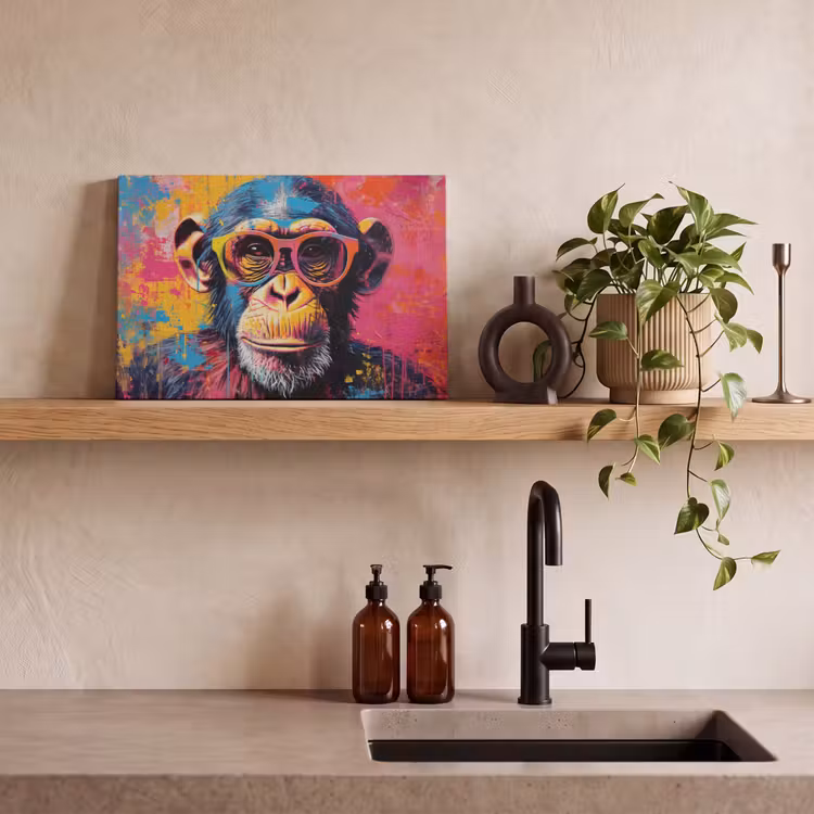 Canvas schilderij - Graffiti - Chimpansee - Aap - Bril - Kleurrijk — 3