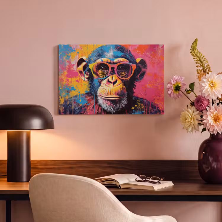 Canvas schilderij - Graffiti - Chimpansee - Aap - Bril - Kleurrijk — 4