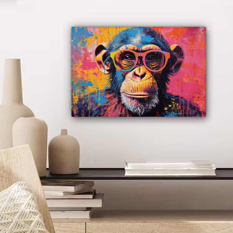 Canvas schilderij - Graffiti - Chimpansee - Aap - Bril - Kleurrijk — 5