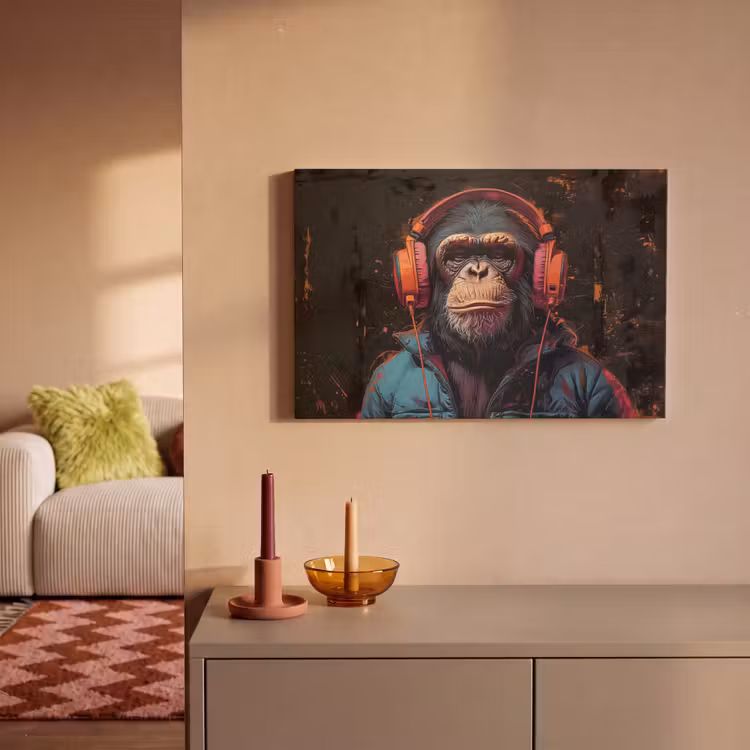 Canvas schilderij - Graffiti - Chimpansee - Koptelefoon - Aap — 2