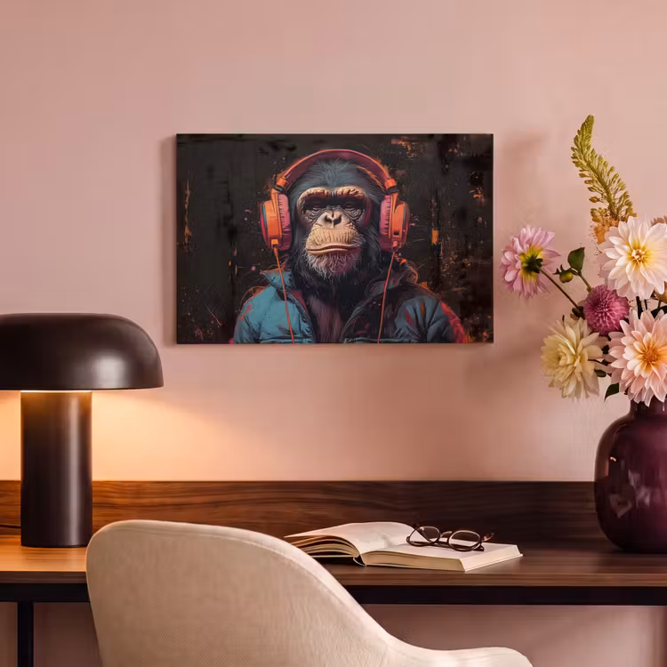 Canvas schilderij - Graffiti - Chimpansee - Koptelefoon - Aap — 4