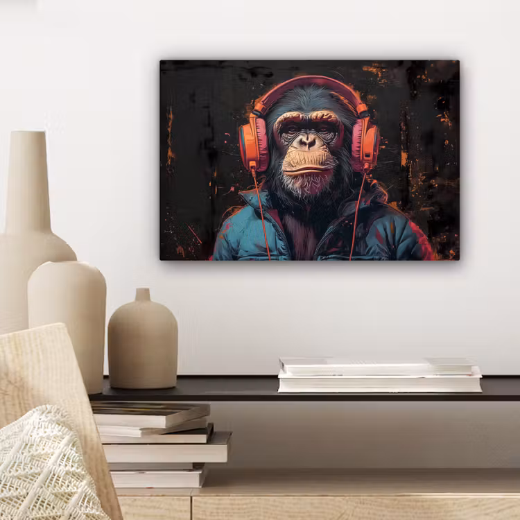 Canvas schilderij - Graffiti - Chimpansee - Koptelefoon - Aap — 5