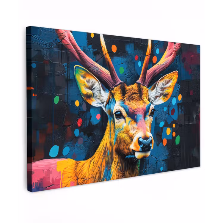 Canvas schilderij - Graffiti - Hert - Dier - Kleurrijk — 1