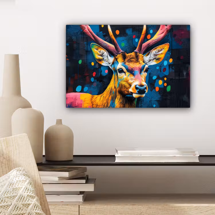 Canvas schilderij - Graffiti - Hert - Dier - Kleurrijk — 5