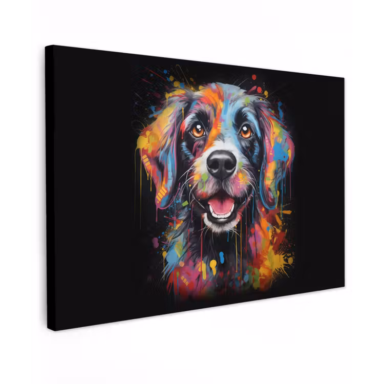 Canvas schilderij - Graffiti - Hond - Zwart - Kleuren — 1
