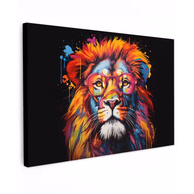 Canvas schilderij - Graffiti - Leeuw - Bril - Zwart — 1
