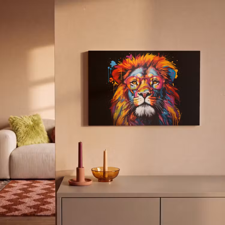 Canvas schilderij - Graffiti - Leeuw - Bril - Zwart — 2