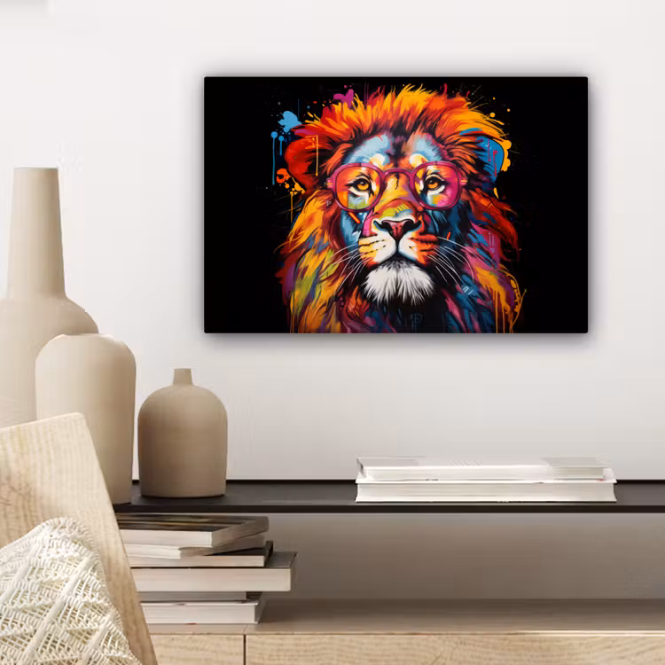 Canvas schilderij - Graffiti - Leeuw - Bril - Zwart — 5