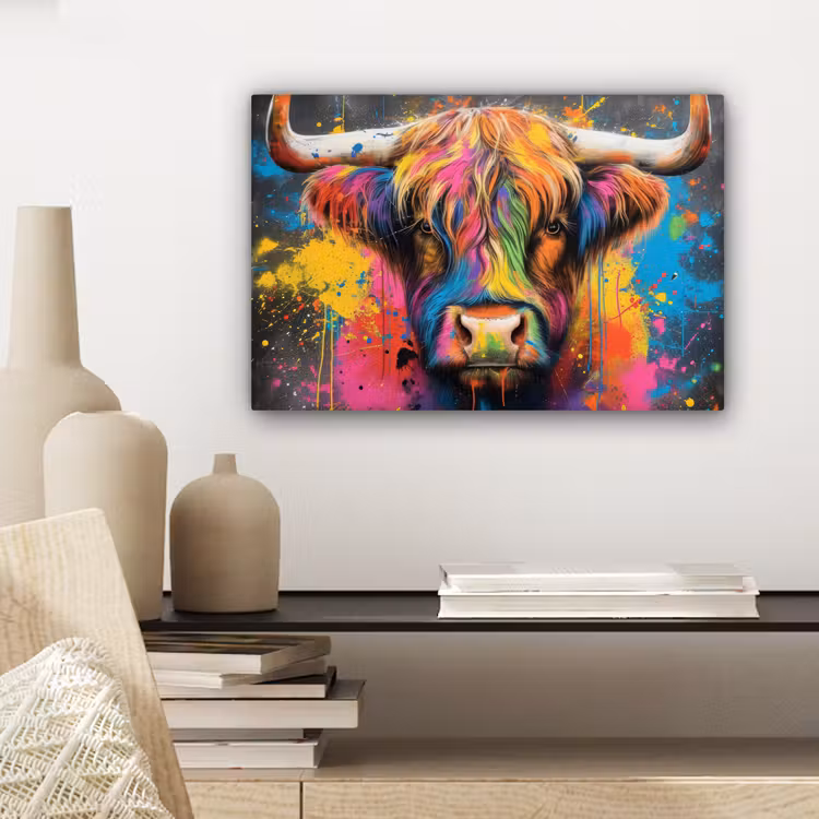 Canvas schilderij - Graffiti - Schotse hooglander - Koe - Kleurrijk — 5