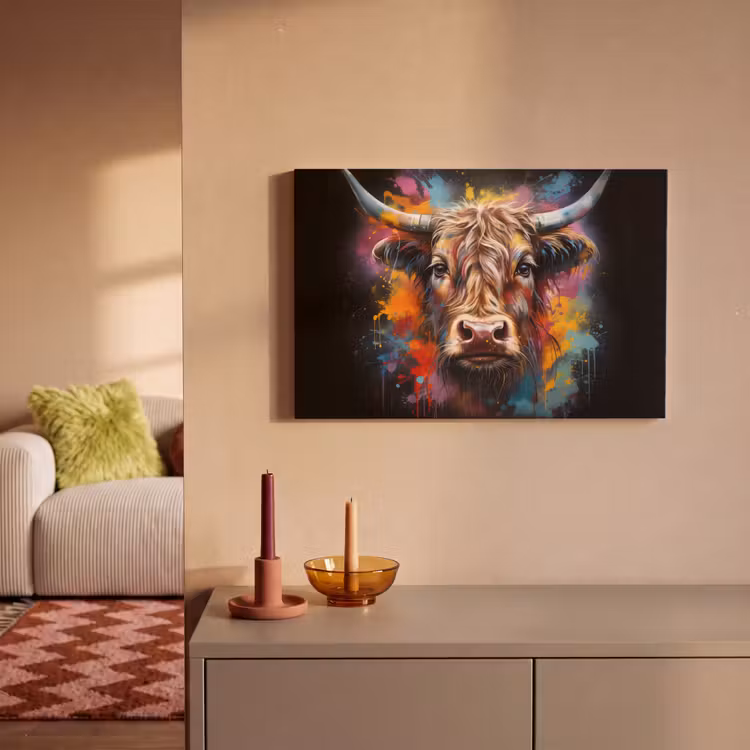 Canvas schilderij - Graffiti - Schotse hooglander - Zwart - Koe — 2