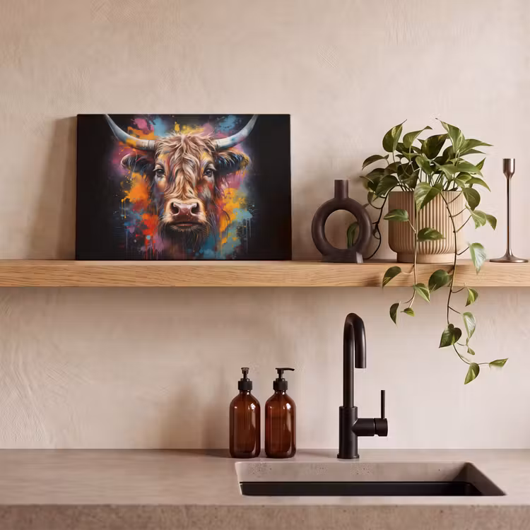 Canvas schilderij - Graffiti - Schotse hooglander - Zwart - Koe — 3