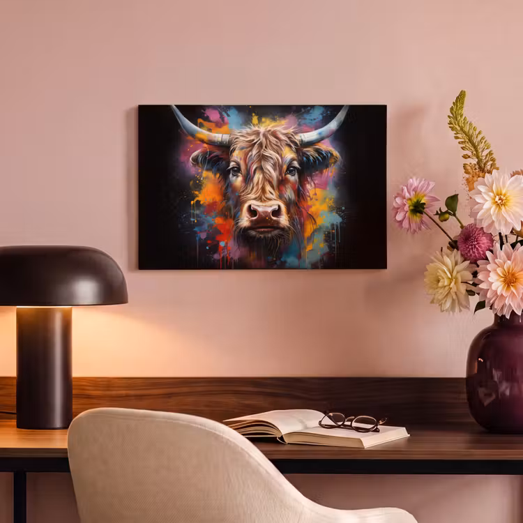 Canvas schilderij - Graffiti - Schotse hooglander - Zwart - Koe — 4