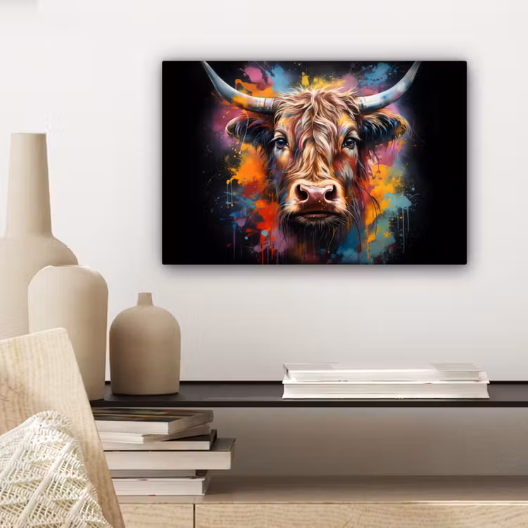 Canvas schilderij - Graffiti - Schotse hooglander - Zwart - Koe — 5