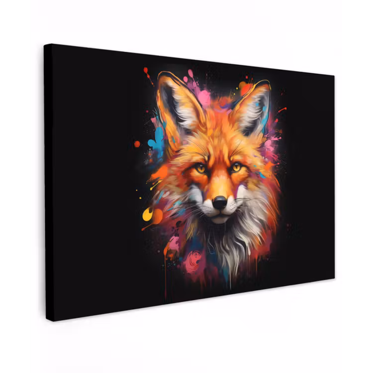 Canvas schilderij - Graffiti - Vos - Zwart - Pop art — 1