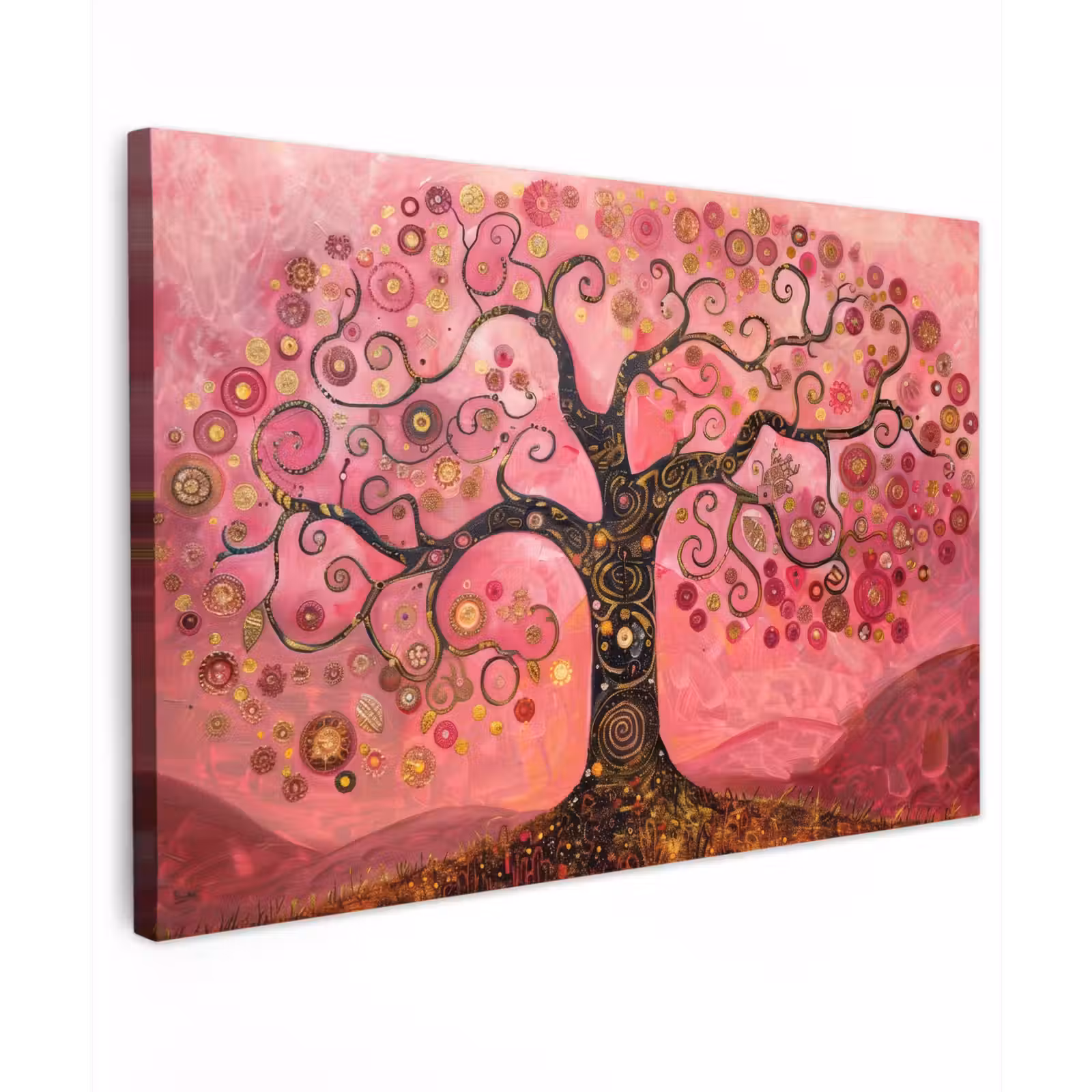 Canvas schilderij - Boom - Levensboom - Roze - Goud — 1