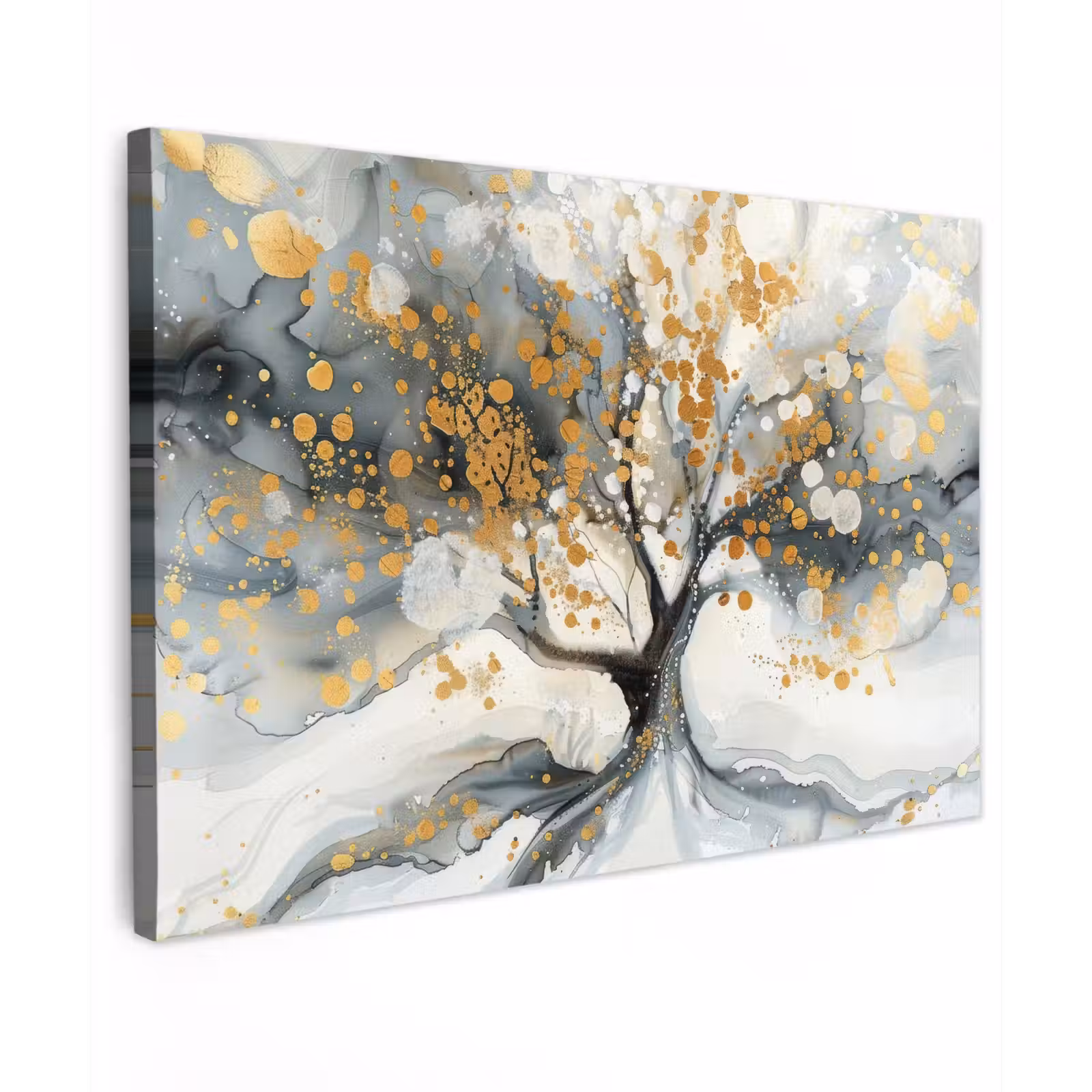 Canvas schilderij - Boom - Modern - Abstract - Goud - Zwart - Wit — 1