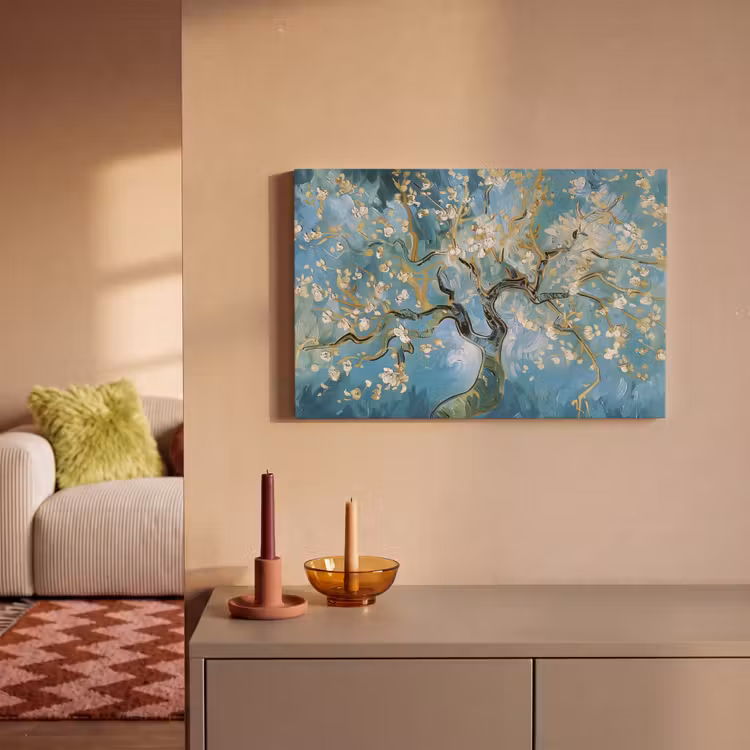 Canvas schilderij - Amandelbloesem boom - Blauw - Abstract — 2