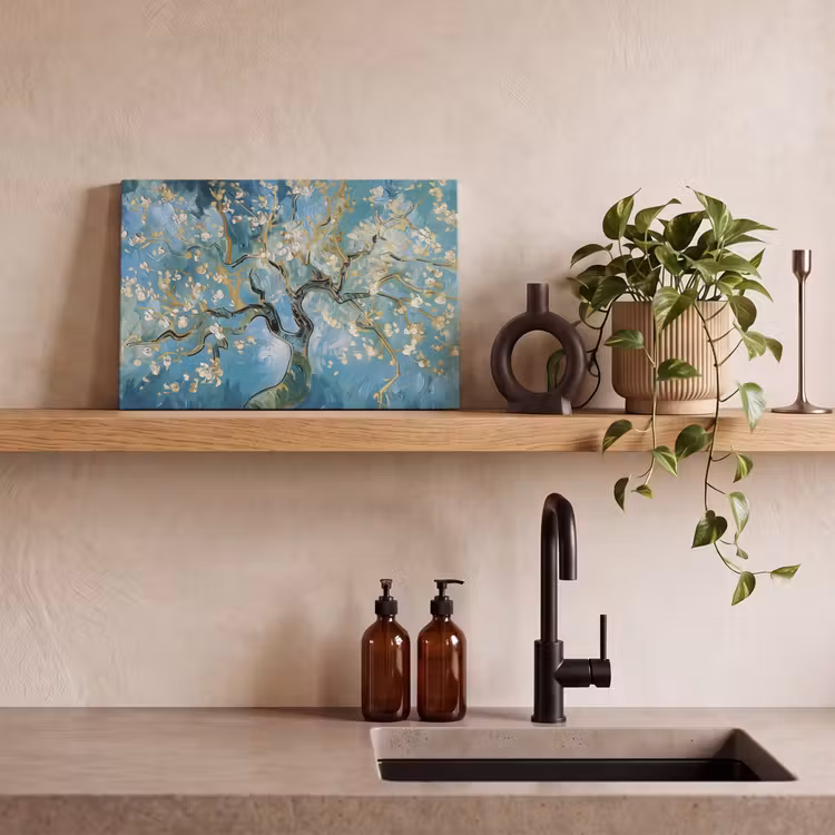 Canvas schilderij - Amandelbloesem boom - Blauw - Abstract — 3
