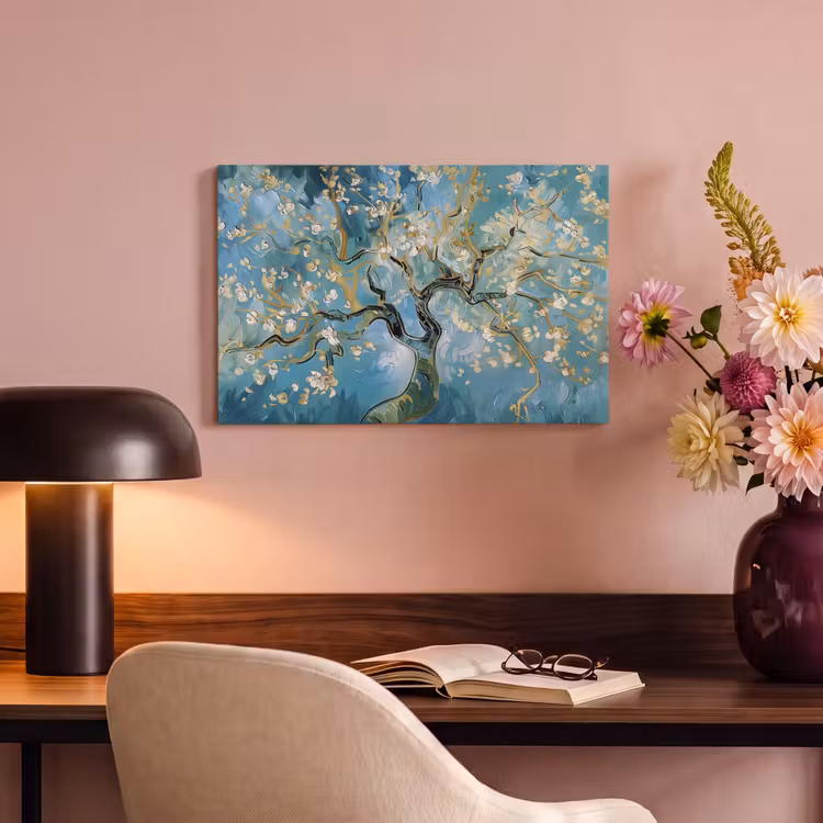 Canvas schilderij - Amandelbloesem boom - Blauw - Abstract — 4