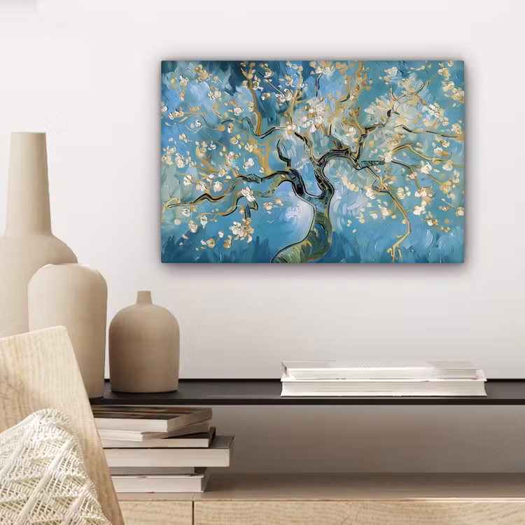 Canvas schilderij - Amandelbloesem boom - Blauw - Abstract — 5