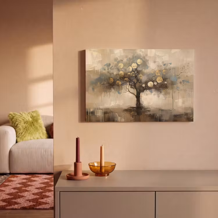 Canvas schilderij - Beige - Abstract - Boom - Goud — 2