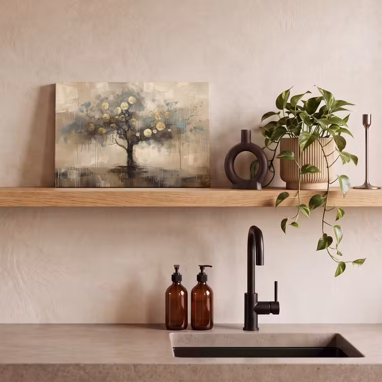 Canvas schilderij - Beige - Abstract - Boom - Goud — 3