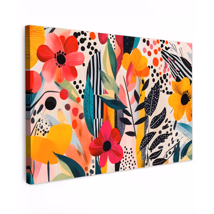 Canvas schilderij - Bloemen - Bladeren - Abstract - Kleurrijk — 1