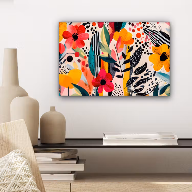 Canvas schilderij - Bloemen - Bladeren - Abstract - Kleurrijk — 5