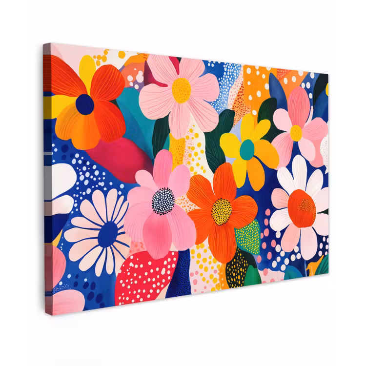 Canvas schilderij - Bloemen - Kleurrijk - Stippen — 1