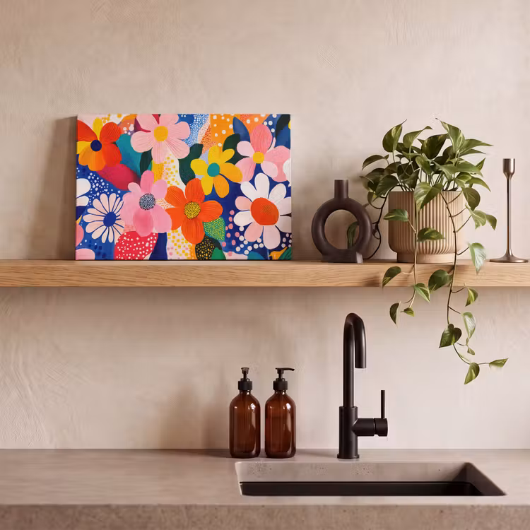 Canvas schilderij - Bloemen - Kleurrijk - Stippen — 3