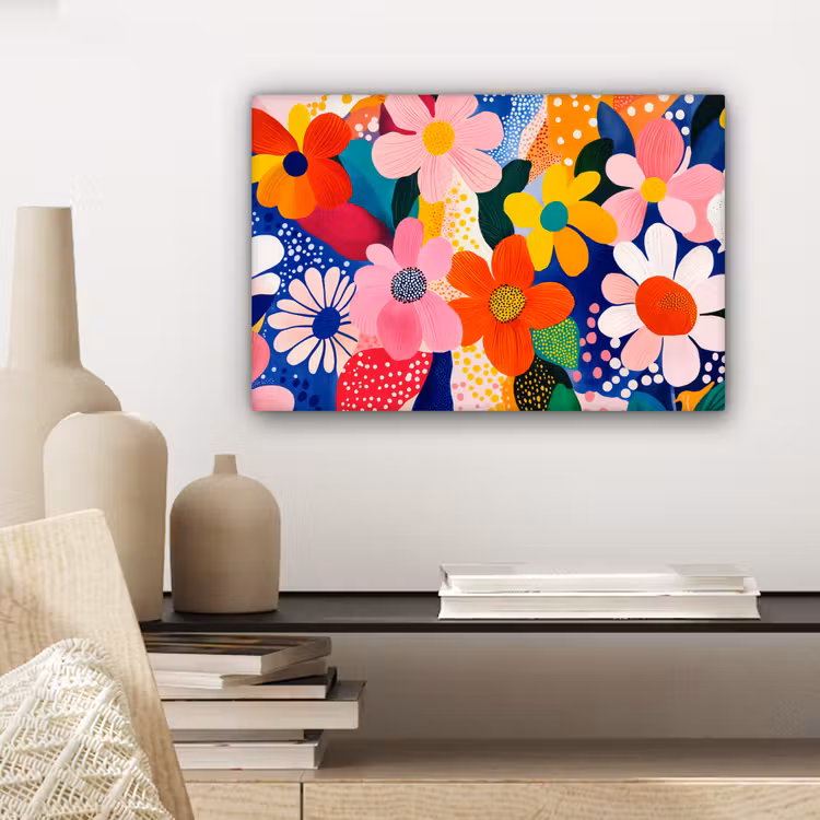 Canvas schilderij - Bloemen - Kleurrijk - Stippen — 5