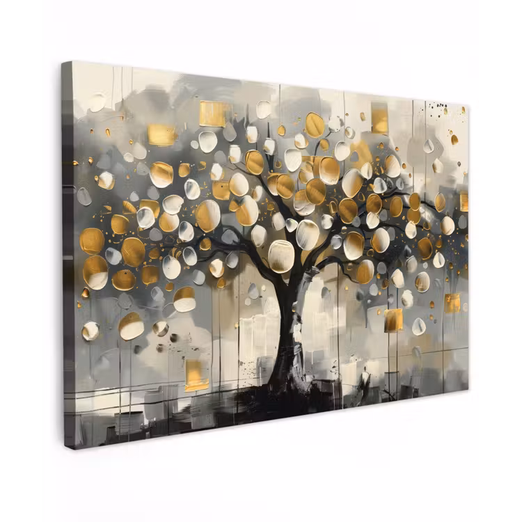 Canvas schilderij - Boom - Abstract - Beige - Goud - Zwart — 1