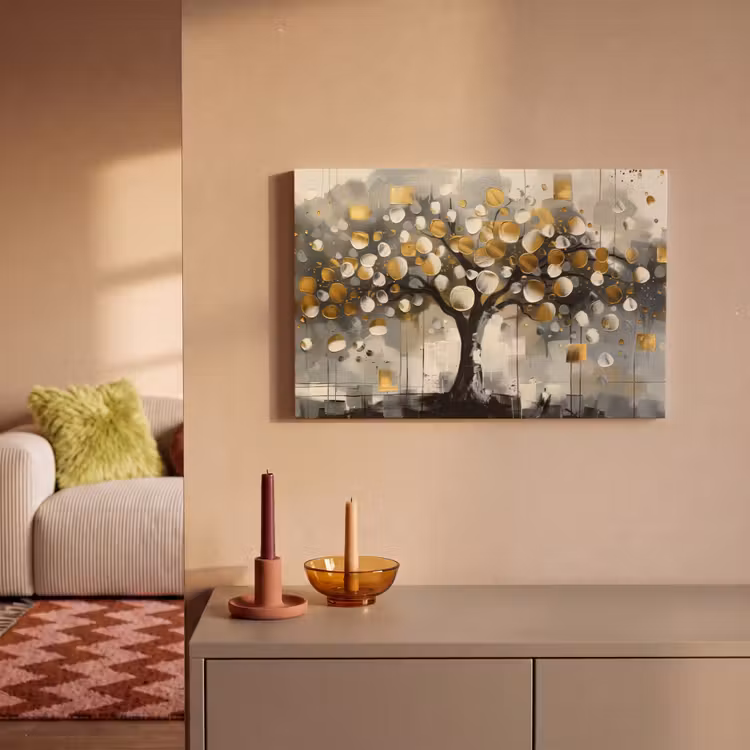 Canvas schilderij - Boom - Abstract - Beige - Goud - Zwart — 2