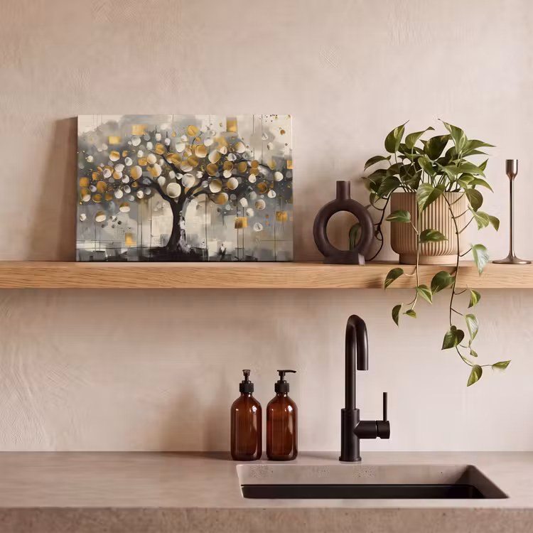 Canvas schilderij - Boom - Abstract - Beige - Goud - Zwart — 3