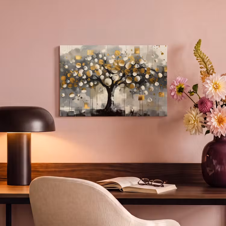 Canvas schilderij - Boom - Abstract - Beige - Goud - Zwart — 4