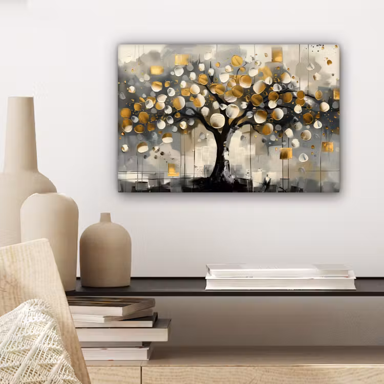 Canvas schilderij - Boom - Abstract - Beige - Goud - Zwart — 5