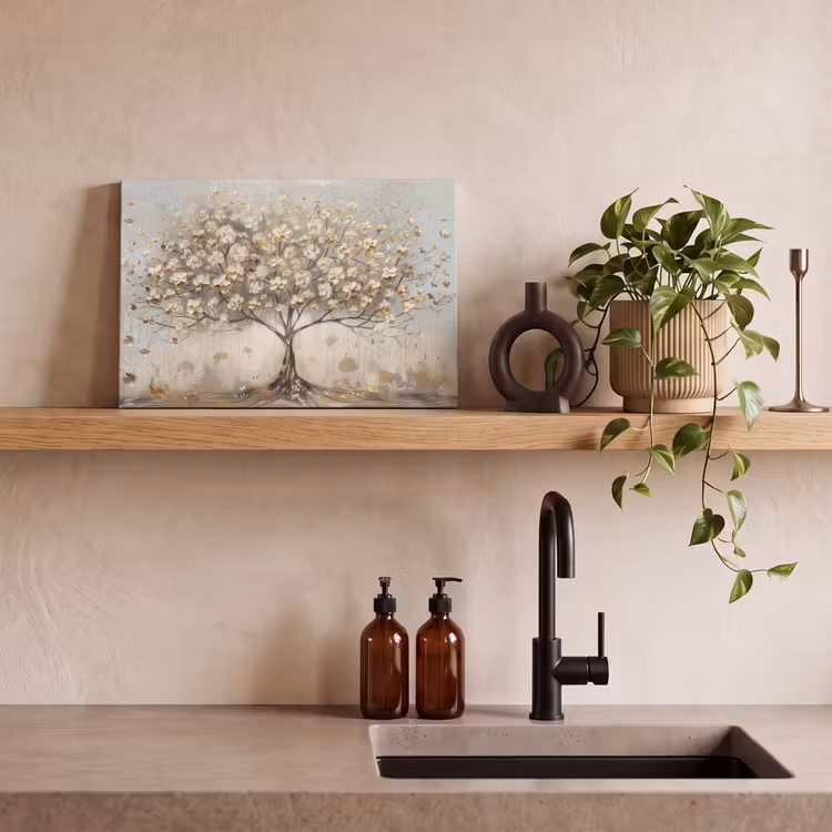 Canvas schilderij - Boom - Beige - Goud - Verflook - Grijs — 3