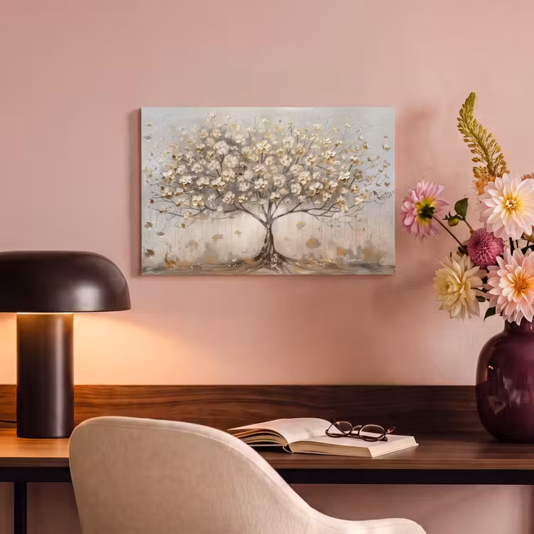 Canvas schilderij - Boom - Beige - Goud - Verflook - Grijs — 4