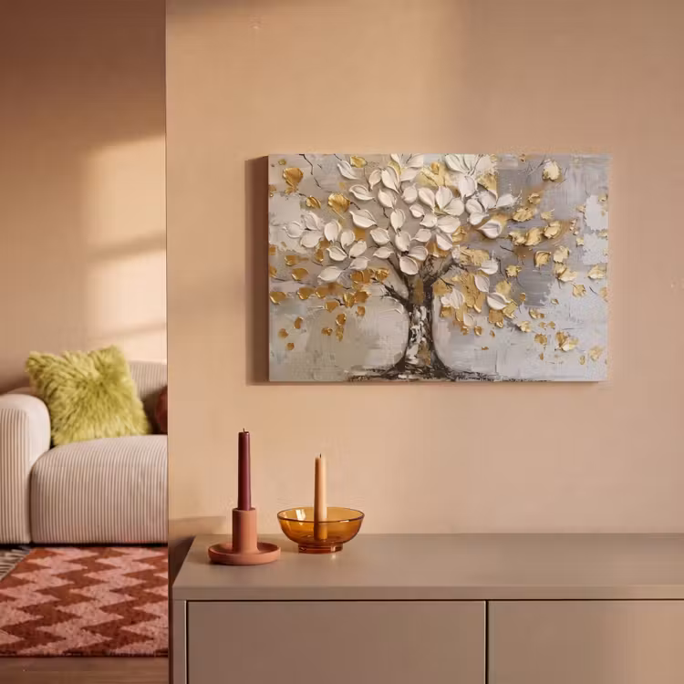 Canvas schilderij - Boom - Beige - Grijs - Goud - Abstract — 2