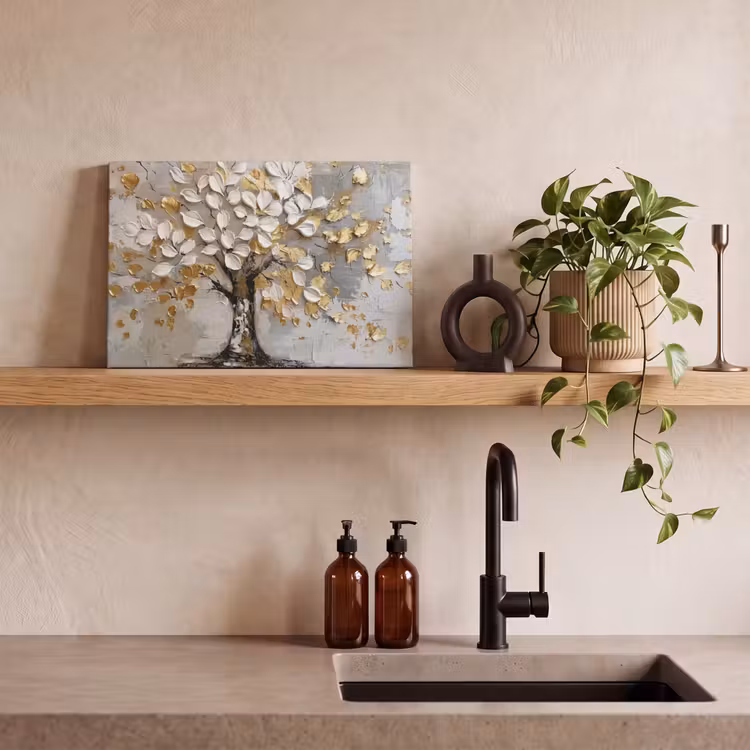 Canvas schilderij - Boom - Beige - Grijs - Goud - Abstract — 3
