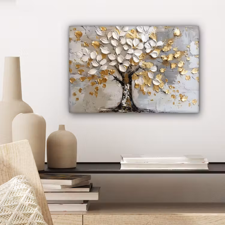 Canvas schilderij - Boom - Beige - Grijs - Goud - Abstract — 5