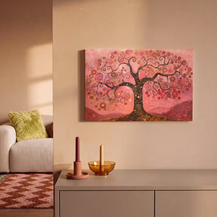 Canvas schilderij - Boom - Levensboom - Roze - Goud — 2
