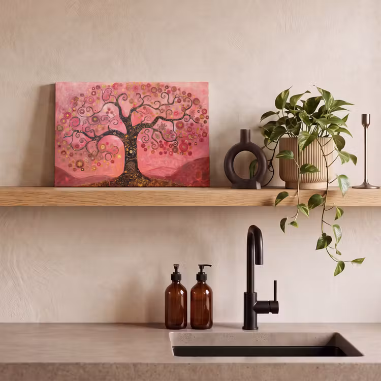 Canvas schilderij - Boom - Levensboom - Roze - Goud — 3